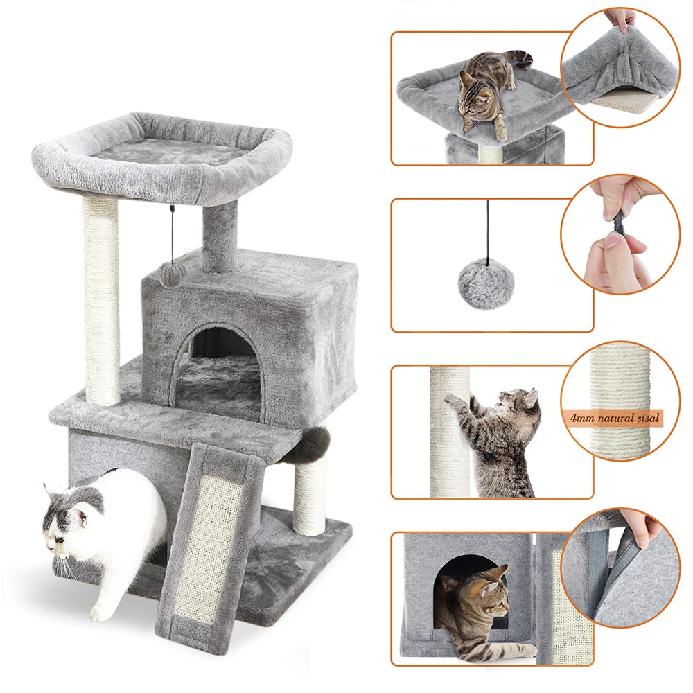 Fast Delivery Pet Cat Tree Tower Condo Furniture with Scratching Posts Multi Level Cat Jumping Climbing Tree Toys Pet Cat Houses