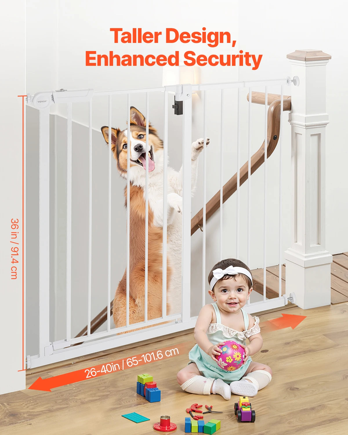 VEVOR Baby Gate 28/30/36 Inches High Dog Gate Pet Security Pressure Mount