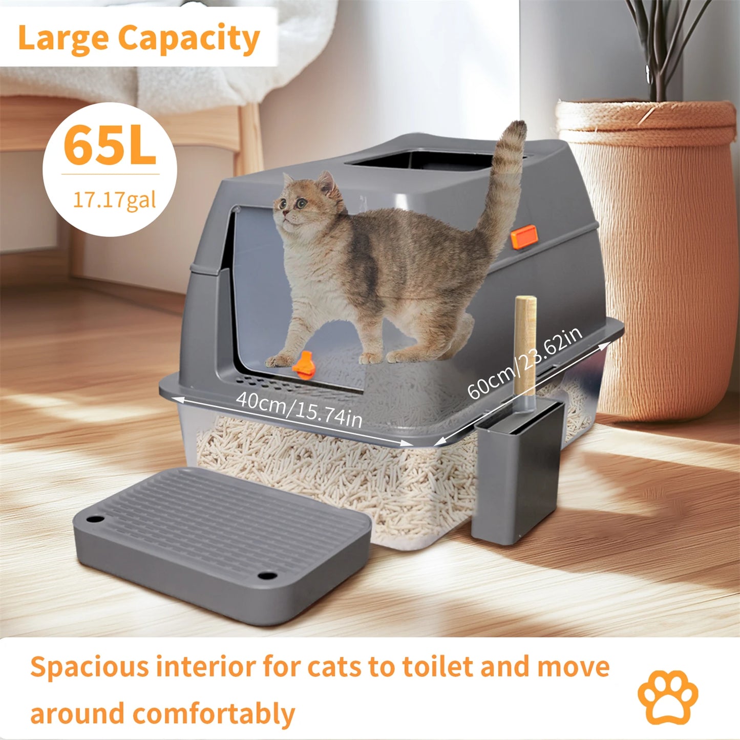 Enclosed Stainless Steel Cat Litter Box with Lid Extra Large for Big Cats Kitty Metal Litter Pan Tray High Wall Sides