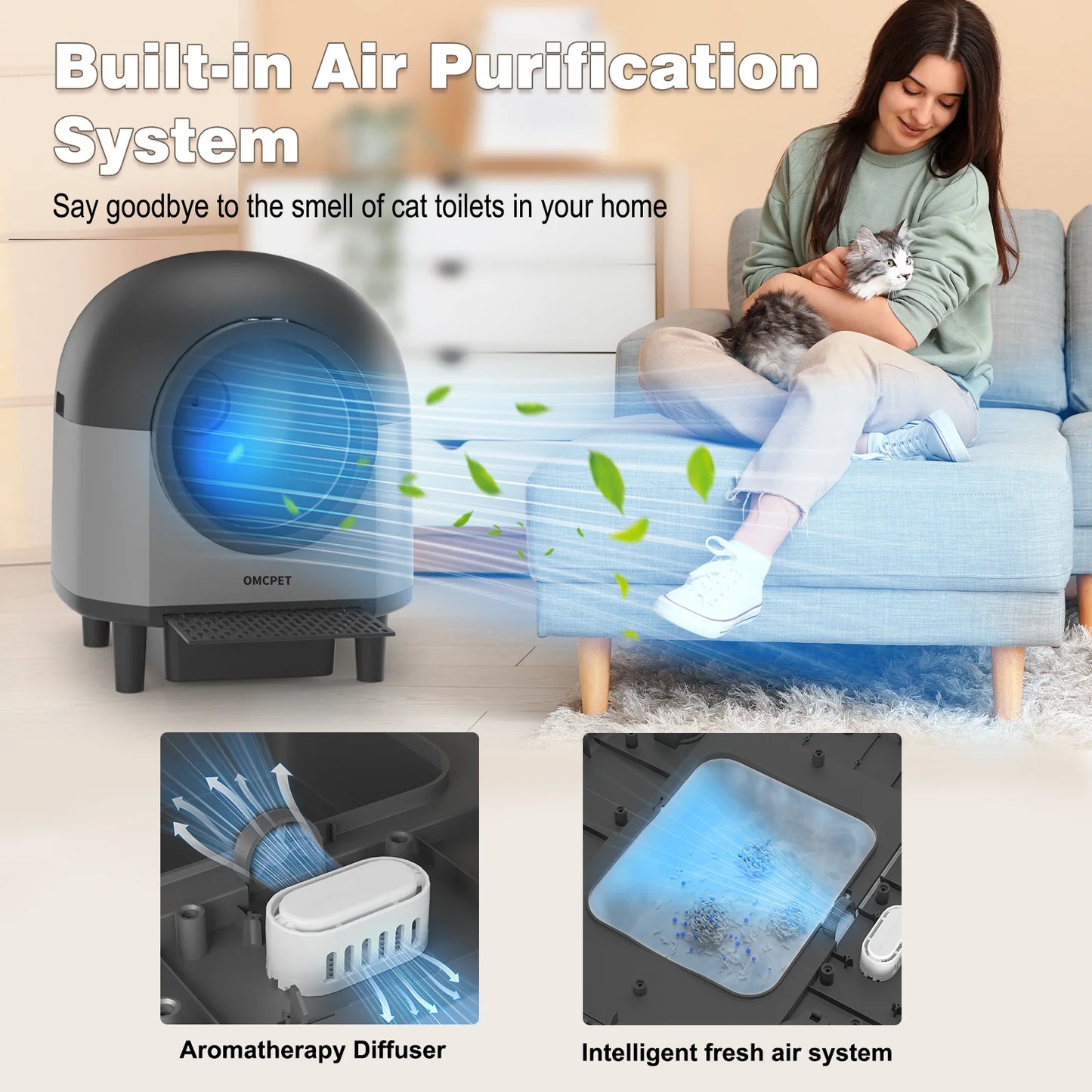 OMCPET Automatic Smart Cat Litter Box Self Cleaning Sandbox Support APP Remote Control Pet Toilet Litter Pet Closed Tray Toilet