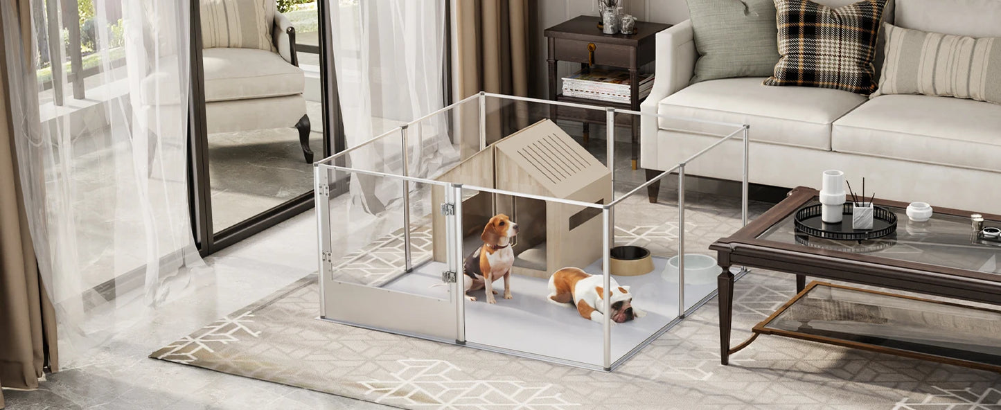 Extra Large Dog Playpen Acrylic Enclosure Pet Animal Bunny Ferrets Dog Fence Cage Pet Whelping Box with Waterproof Fertility Pad