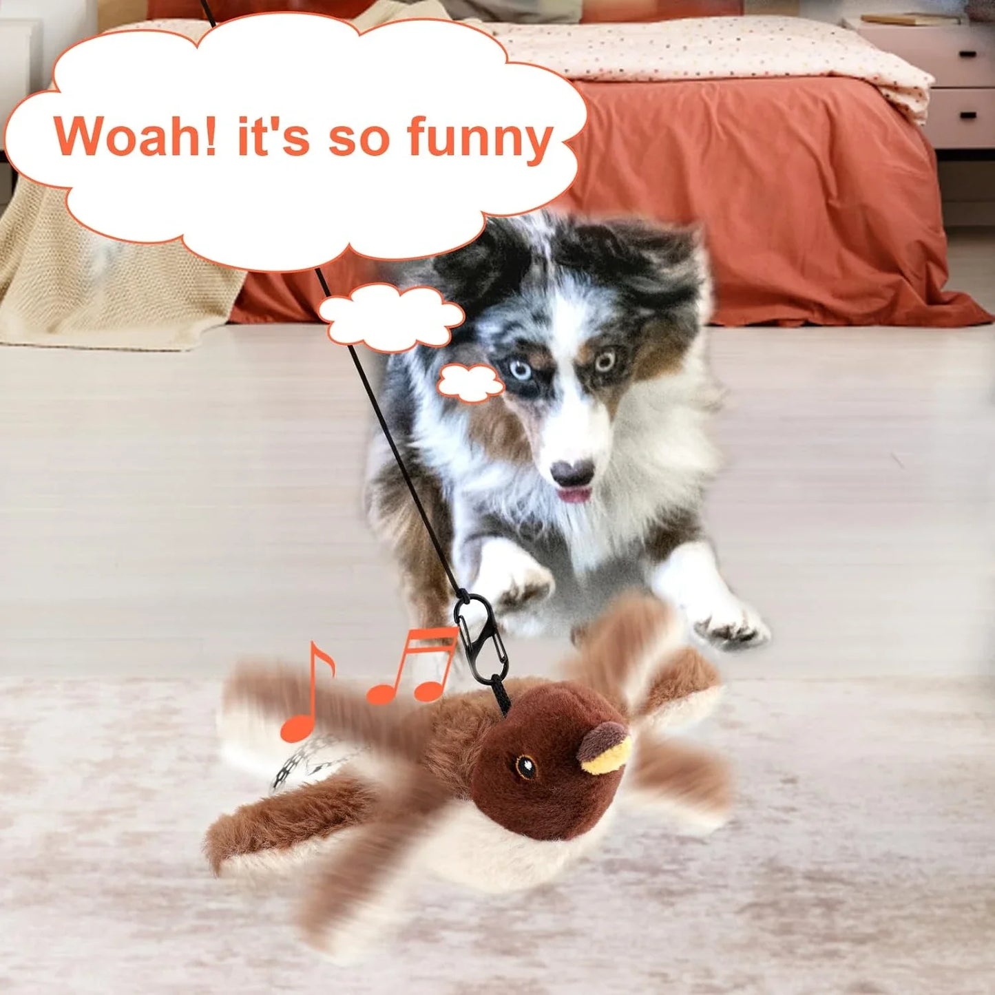 Adorable, fluffy interactive remote control bird toy for small/medium dogs - Engaging and stimulating pet toy with chirping soun