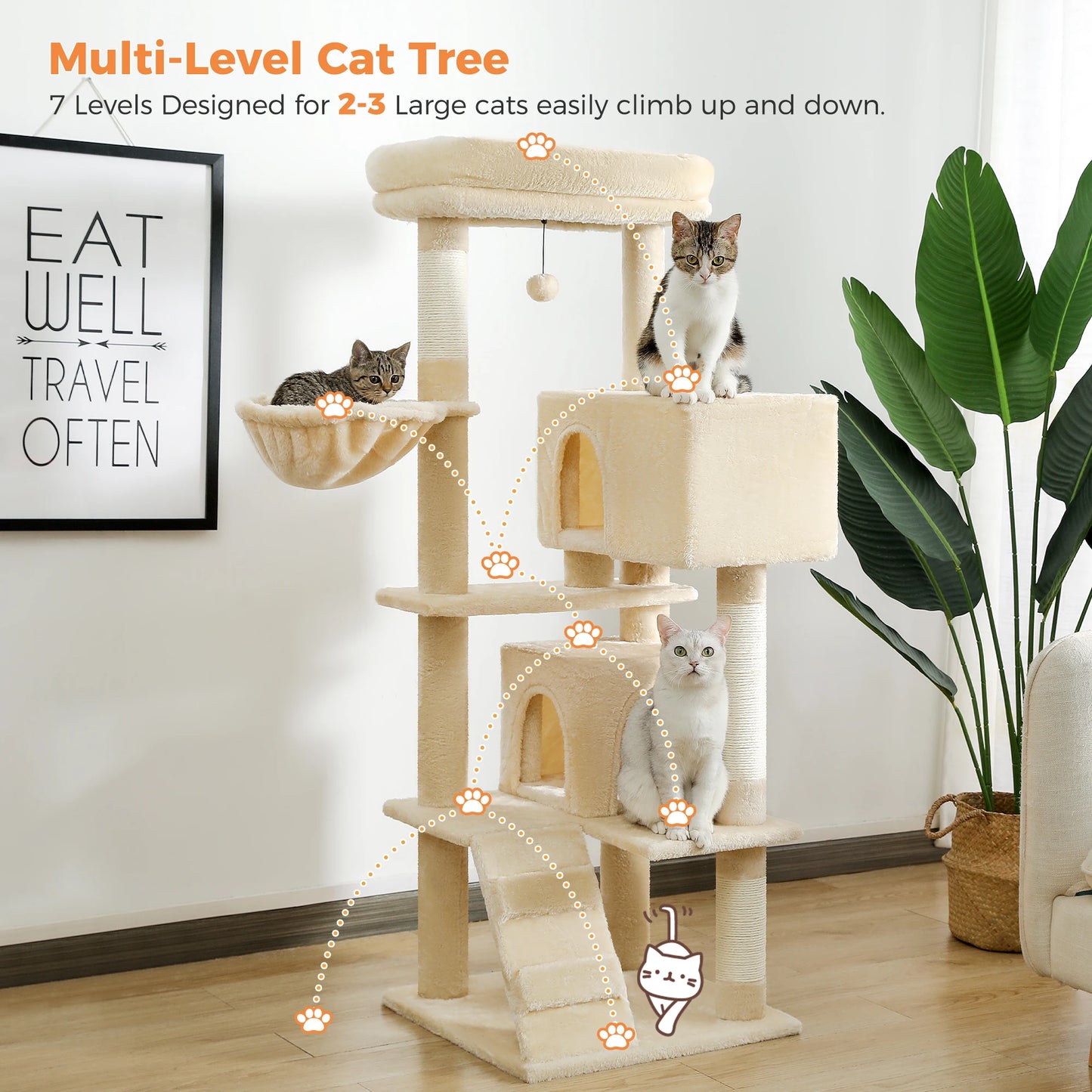 Luxury Cat Tree Multi-Level Tower with Cat Condo Cozy Perches Pet Play House Scratching Post Stable Cat Tower with Hanging Ball