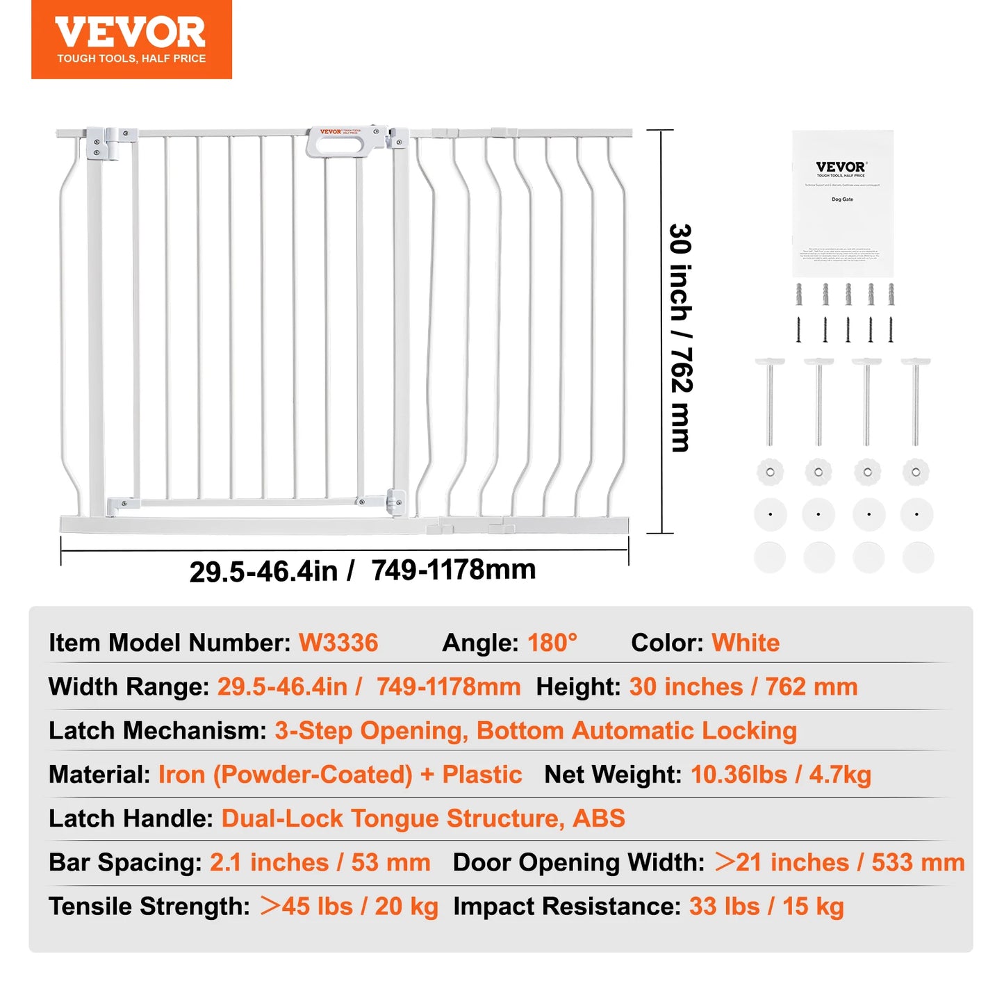 VEVOR Baby Gate 28/30/36 Inches High Dog Gate Pet Security Pressure Mount