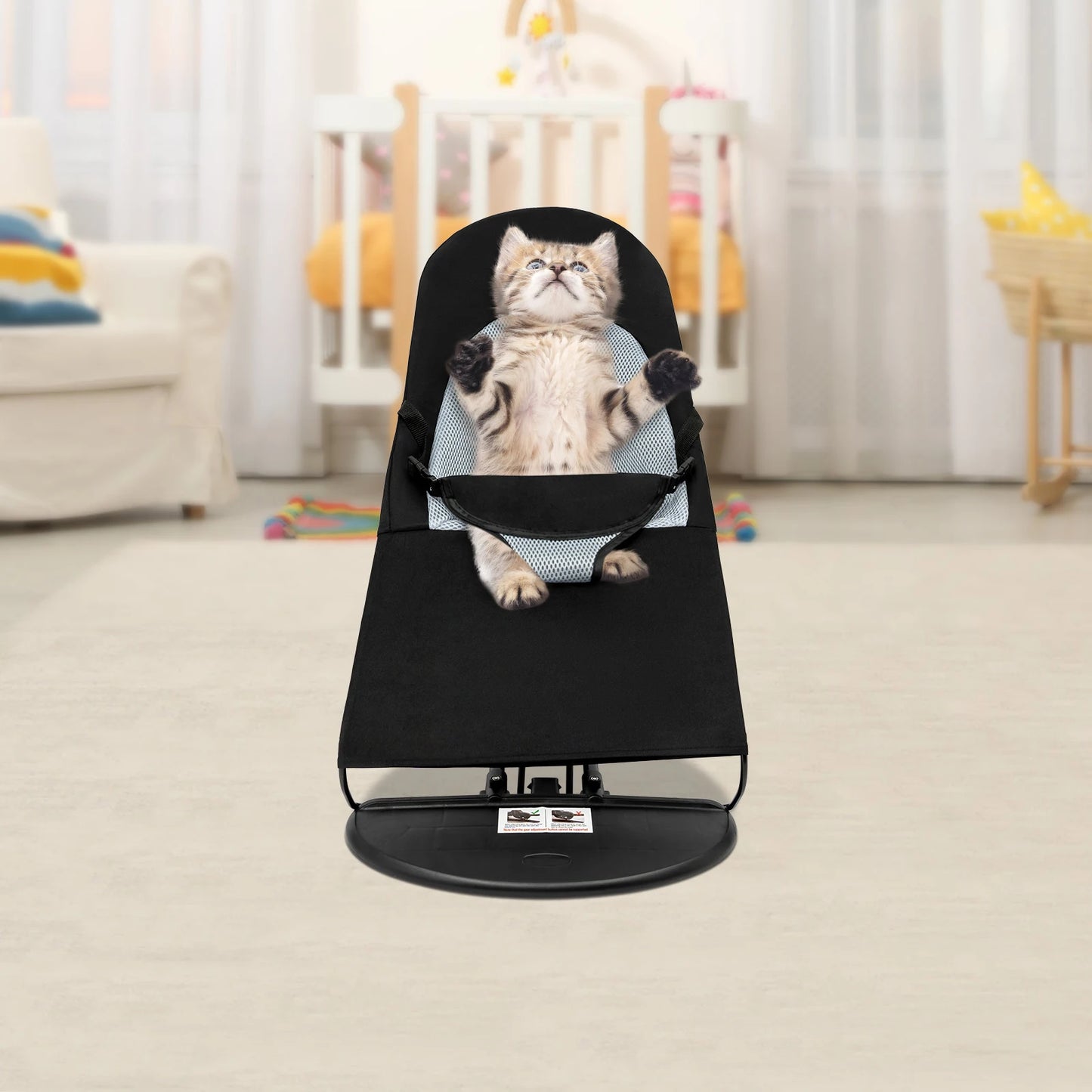 Pet Rocking Chair, Stainless Steel Bracket, Height Adjustable,  Foldable, Portable Puppy Rocker Bed with Anti-slip Pads for Home