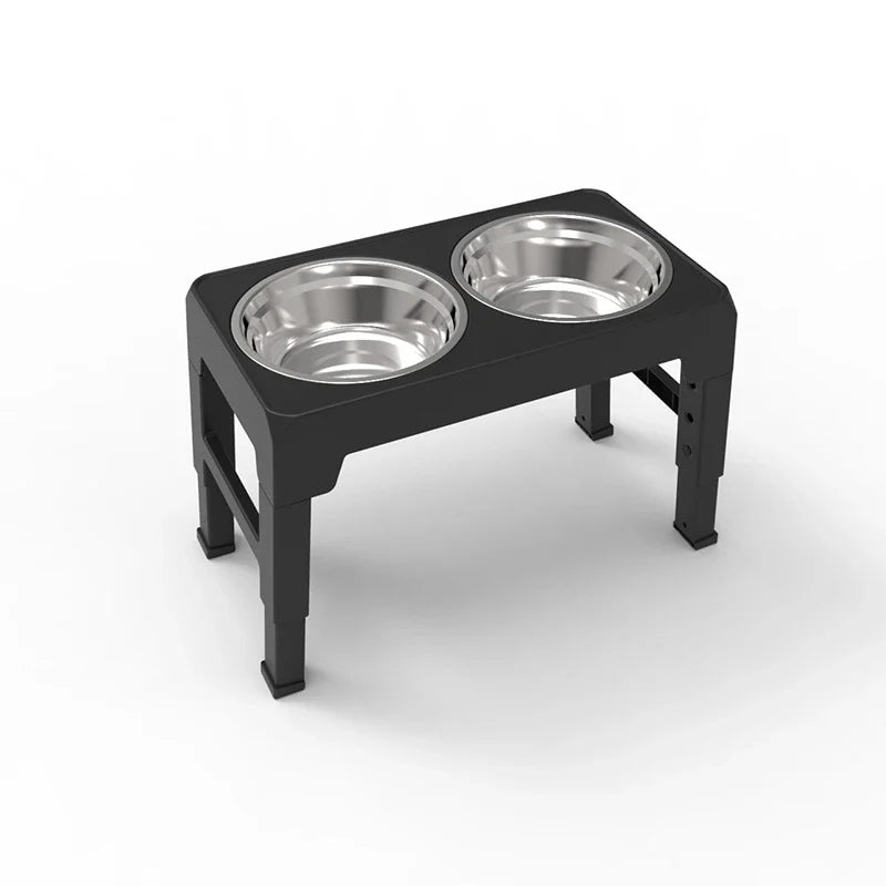 Adjustable Elevated Pet Dish Bowl Black Raised Stand with Double Stainless Steel Food Water Bowls for Small Medium Large Dog Cat