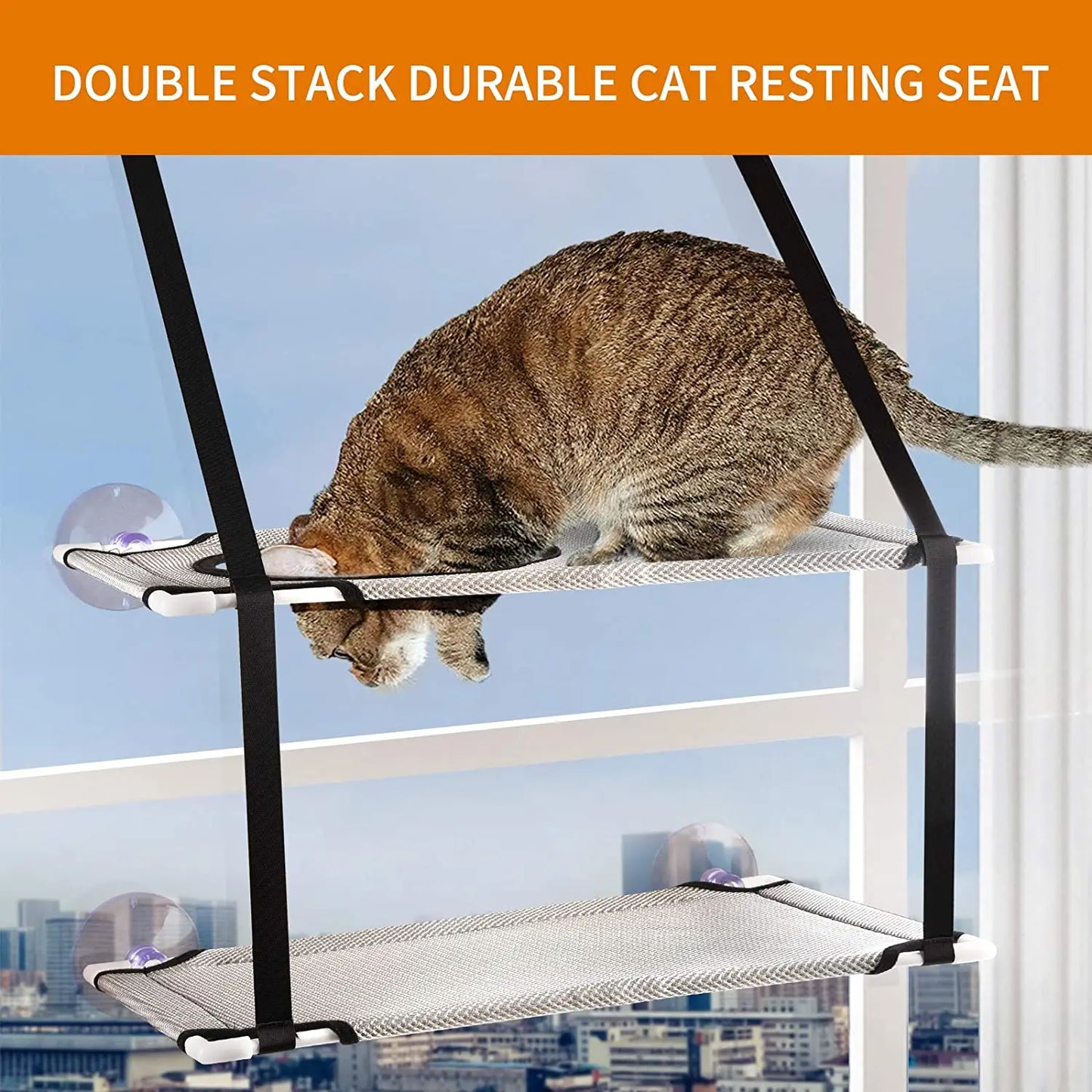 Cat Bed Hanging Window Double-Layer Pet Hammock Sunny Window Seat Kitten Nest Durable Bed for Cats Bearing 25 KG Cat Accessories