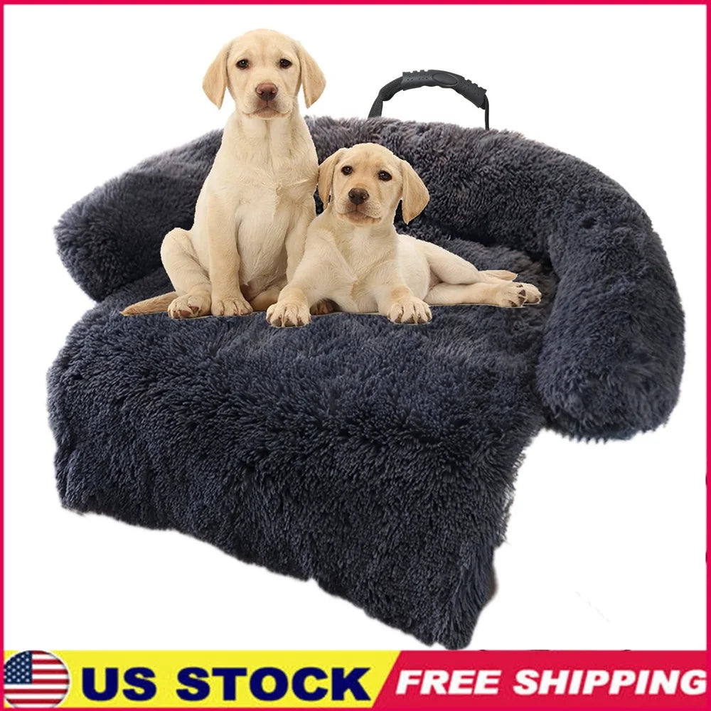 Dog Bed Mat Plush Furniture Protector Removable Washable Cover Non Slip Supportive Cushion Durable Warm Soft Comfortable Pet Bed