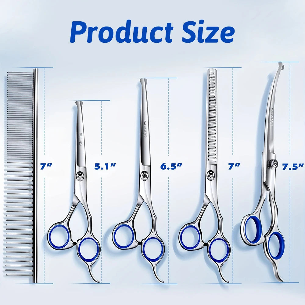 Professional 7 Inch 4CR Stainless Steel Pet Hair Shears 7Pcs/set Scissors Set for Pet Dog Grooming