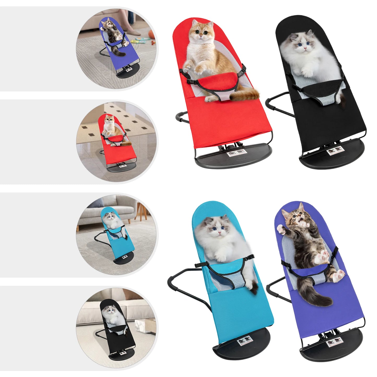 Pet Rocking Chair, Stainless Steel Bracket, Height Adjustable,  Foldable, Portable Puppy Rocker Bed with Anti-slip Pads for Home