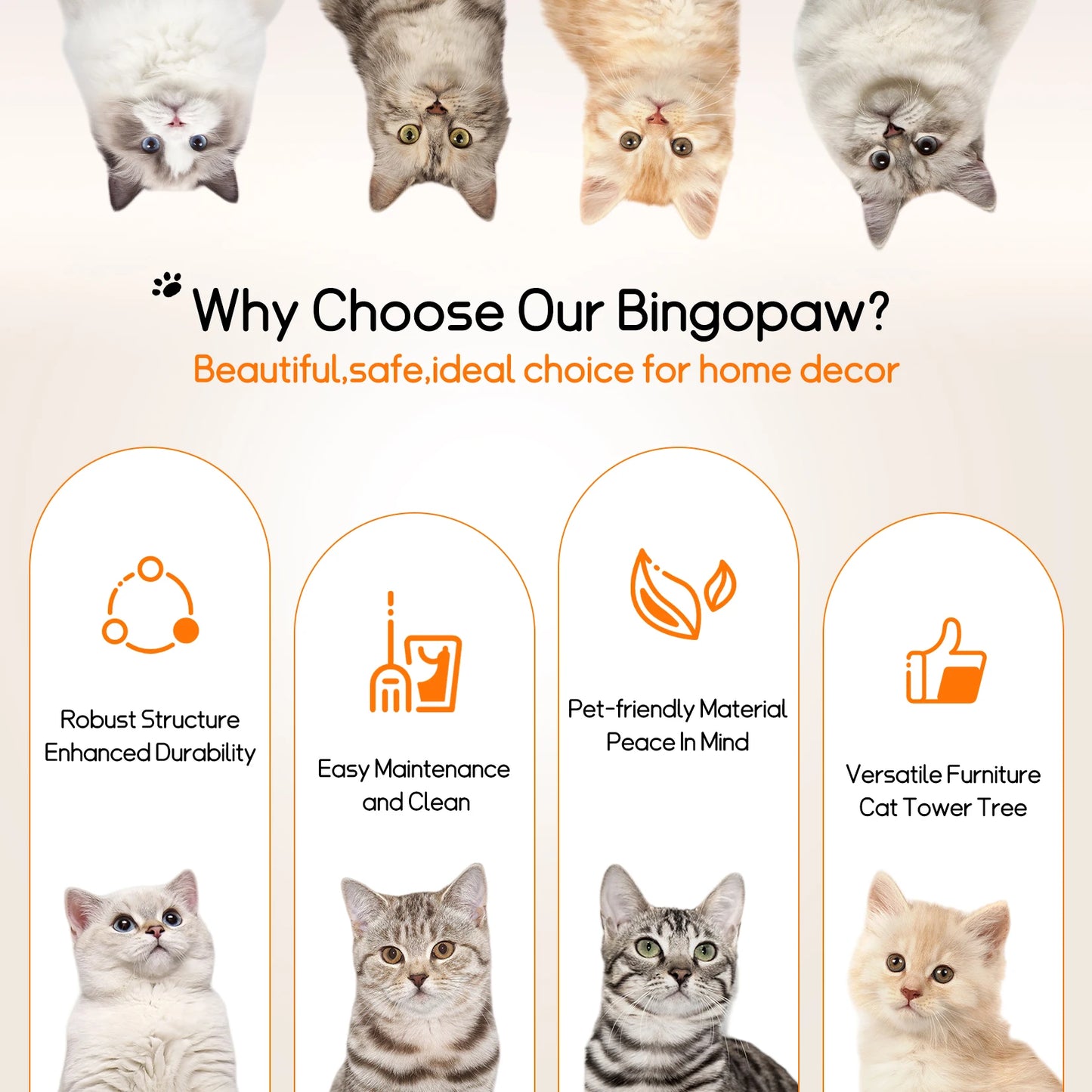 Bingopaw Cat Tree Tower Condo Furniture Scratch Post for Kittens Pet House Play