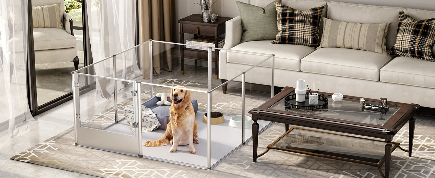 1Pc Large Acrylic Dog Playpen Cage Whelping Pen Box Indoor Enclosure Pet Clear Fence Puppy Playpen with Waterproof Fertility Pad