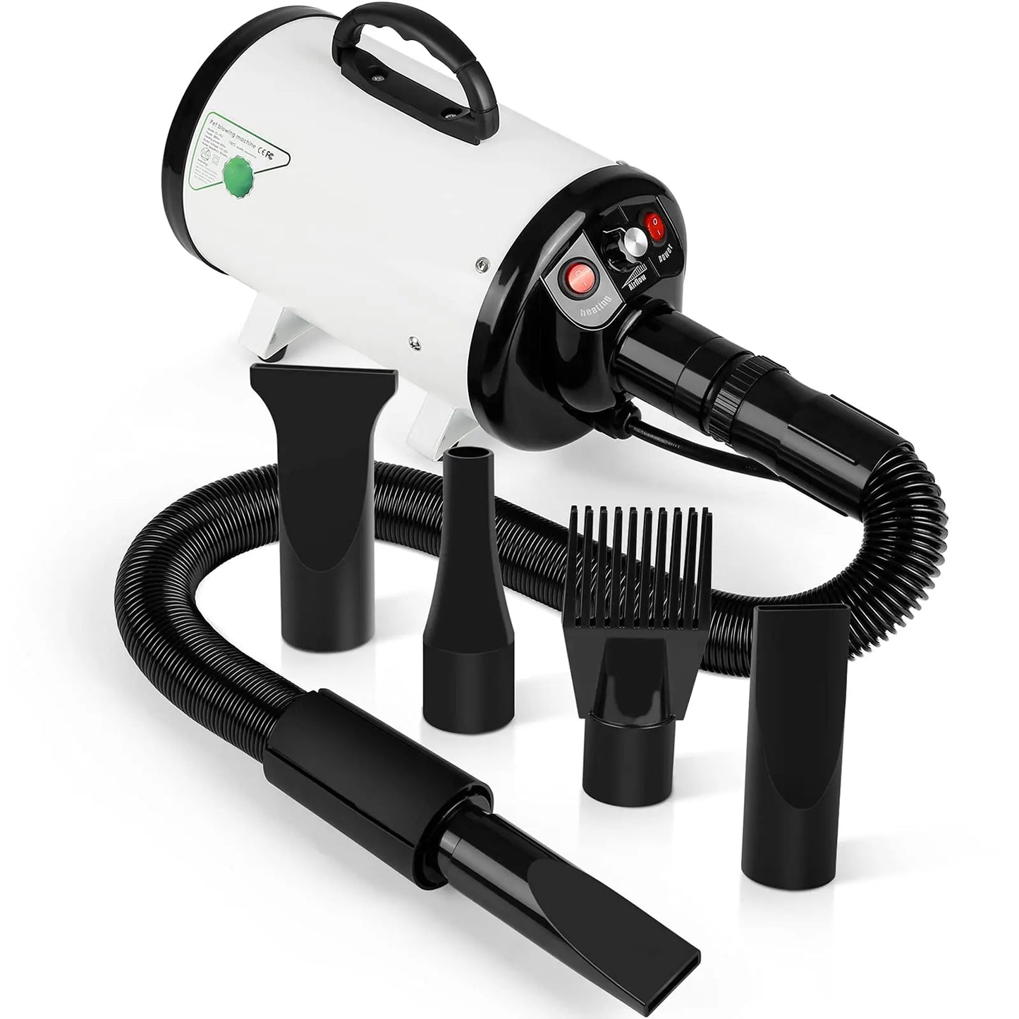 Dog Hair Dryer, 3.8HP 2800W Pet Grooming Blower for Large Dogs Hair Force Blaster with Heat, Stepless Speed Adjustable