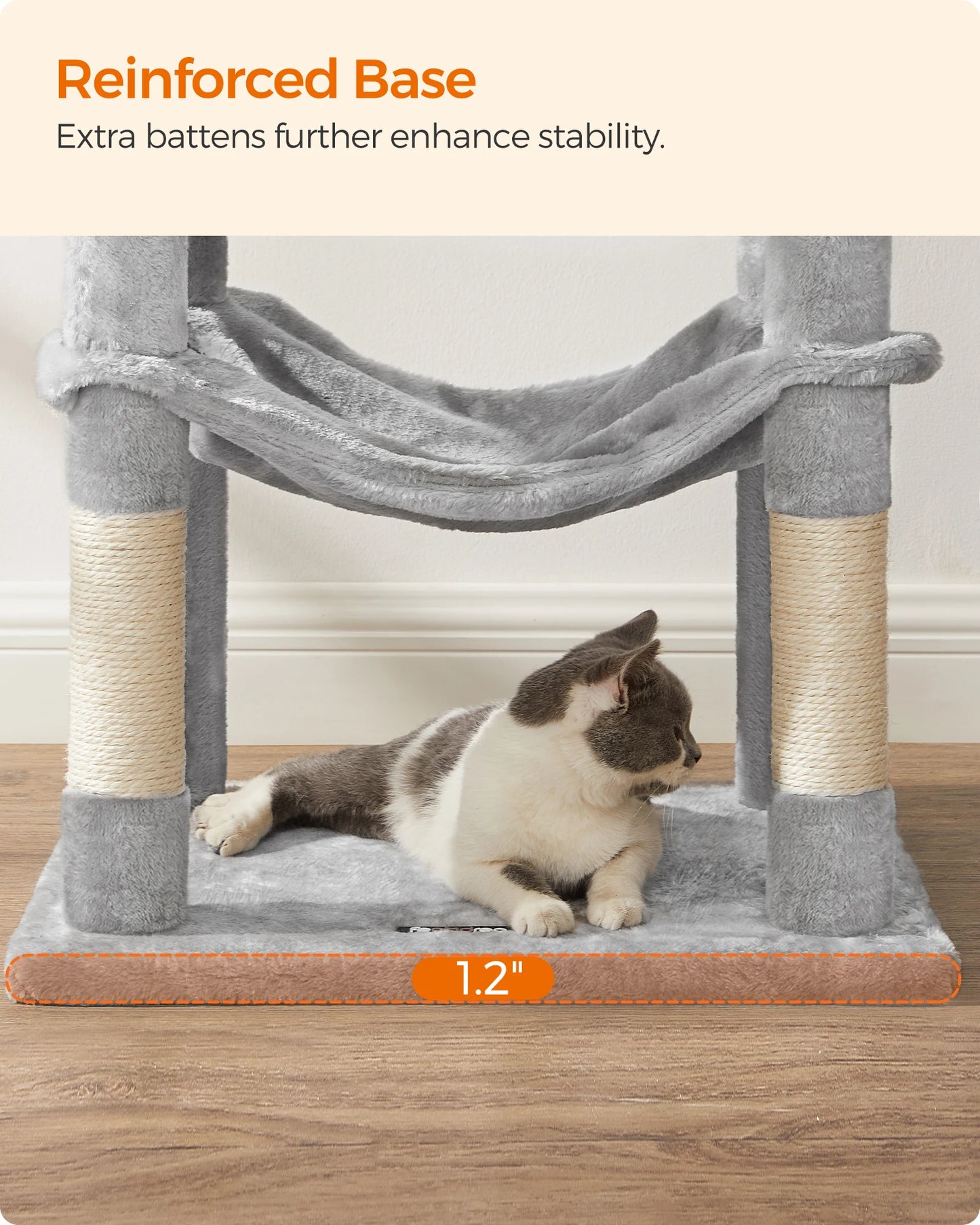 Feandrea Cat Tree, 56.3-Inch Cat Tower for Indoor Cats, Multi-Level Cat Condo with 4 Scratching Posts, 2 Perches, Hammock, Cave