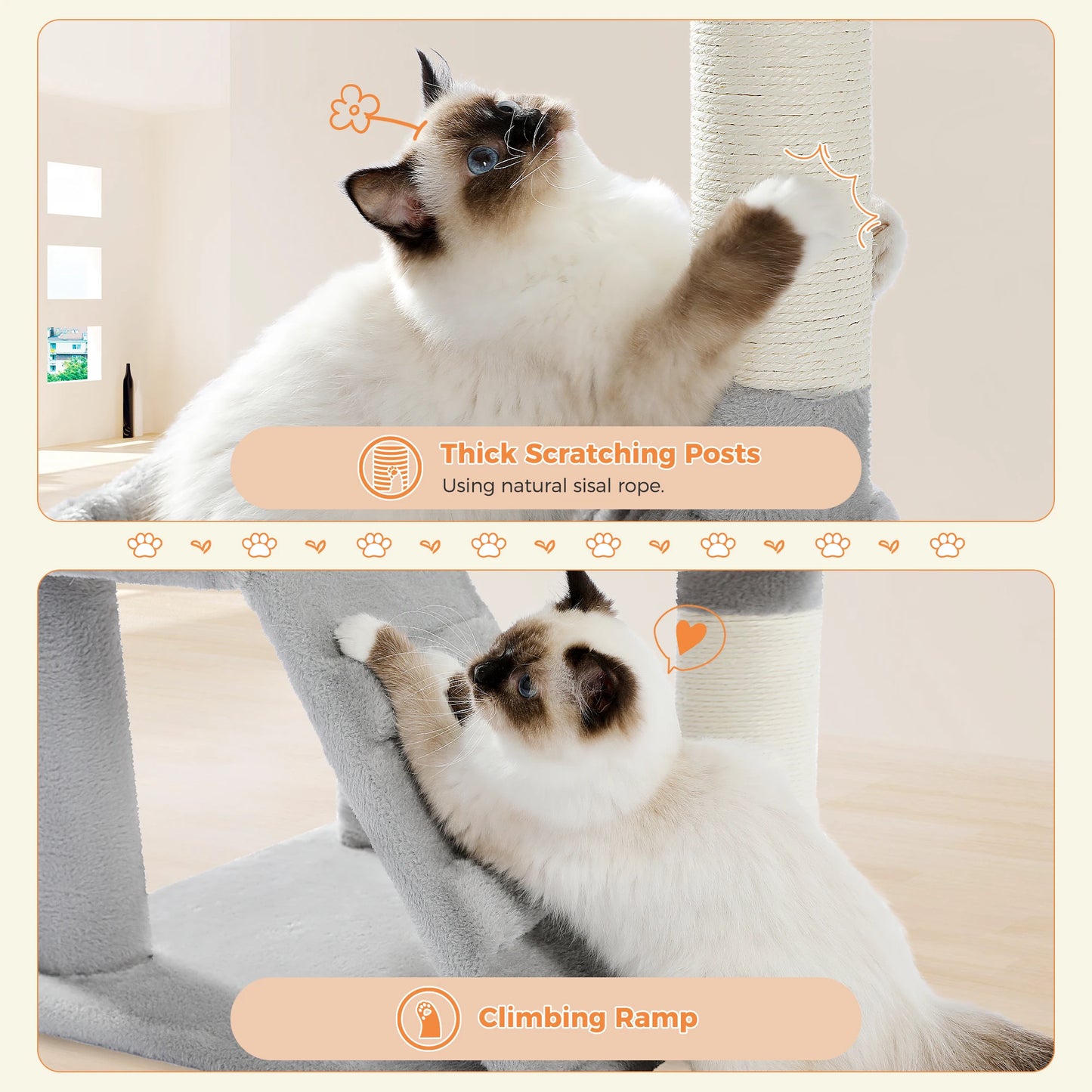 Luxury Cat Tree Multi-Level Tower with Cat Condo Cozy Perches Pet Play House Scratching Post Stable Cat Tower with Hanging Ball
