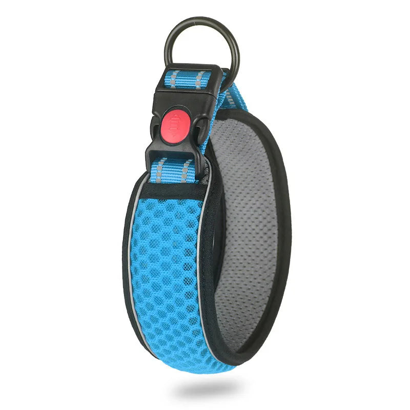 Reflective Dog Collar Night Safety Honeycomb Net Breathable Collars Anti Choke Padded Breathable Nylon Pet Collar Adjustable