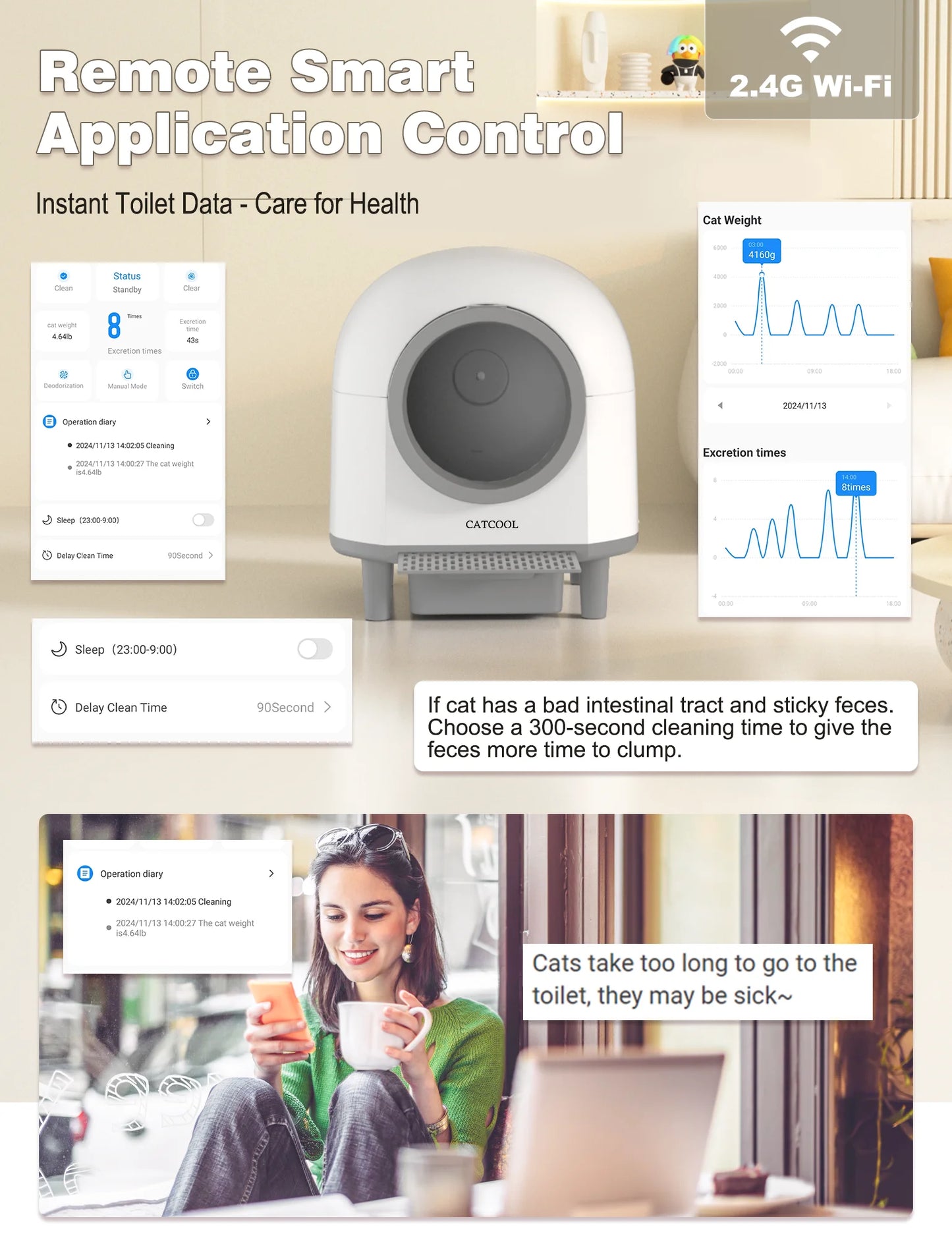 OMCPET Automatic Smart Cat Litter Box Self Cleaning Sandbox Support APP Remote Control Pet Toilet Litter Pet Closed Tray Toilet