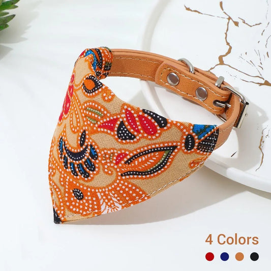 Adjustable Pets Bandana Collar PU Neck Scarf
 Triangle Scarf XS-L