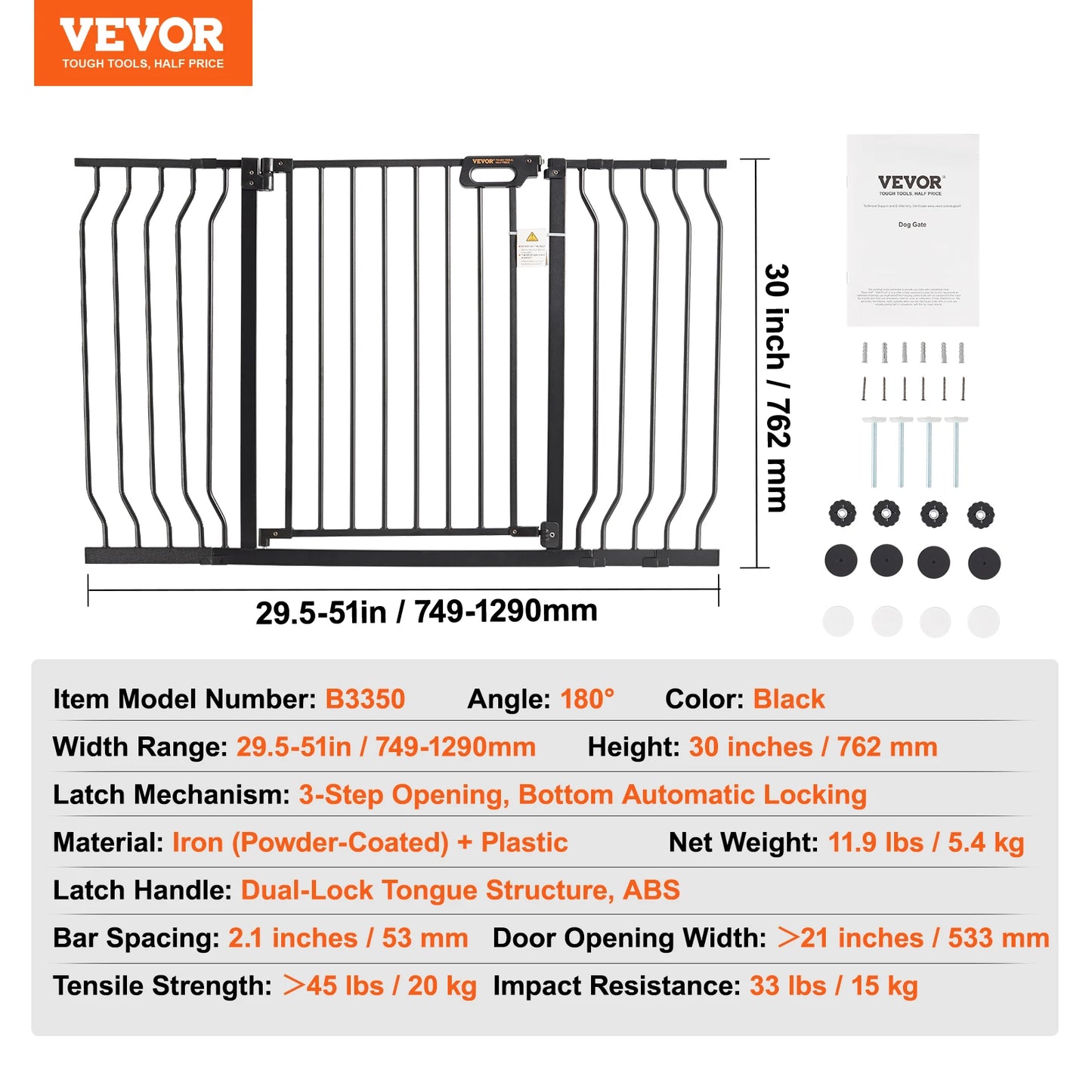 VEVOR Baby Gate 28/30/36 Inches High Dog Gate Pet Security Pressure Mount