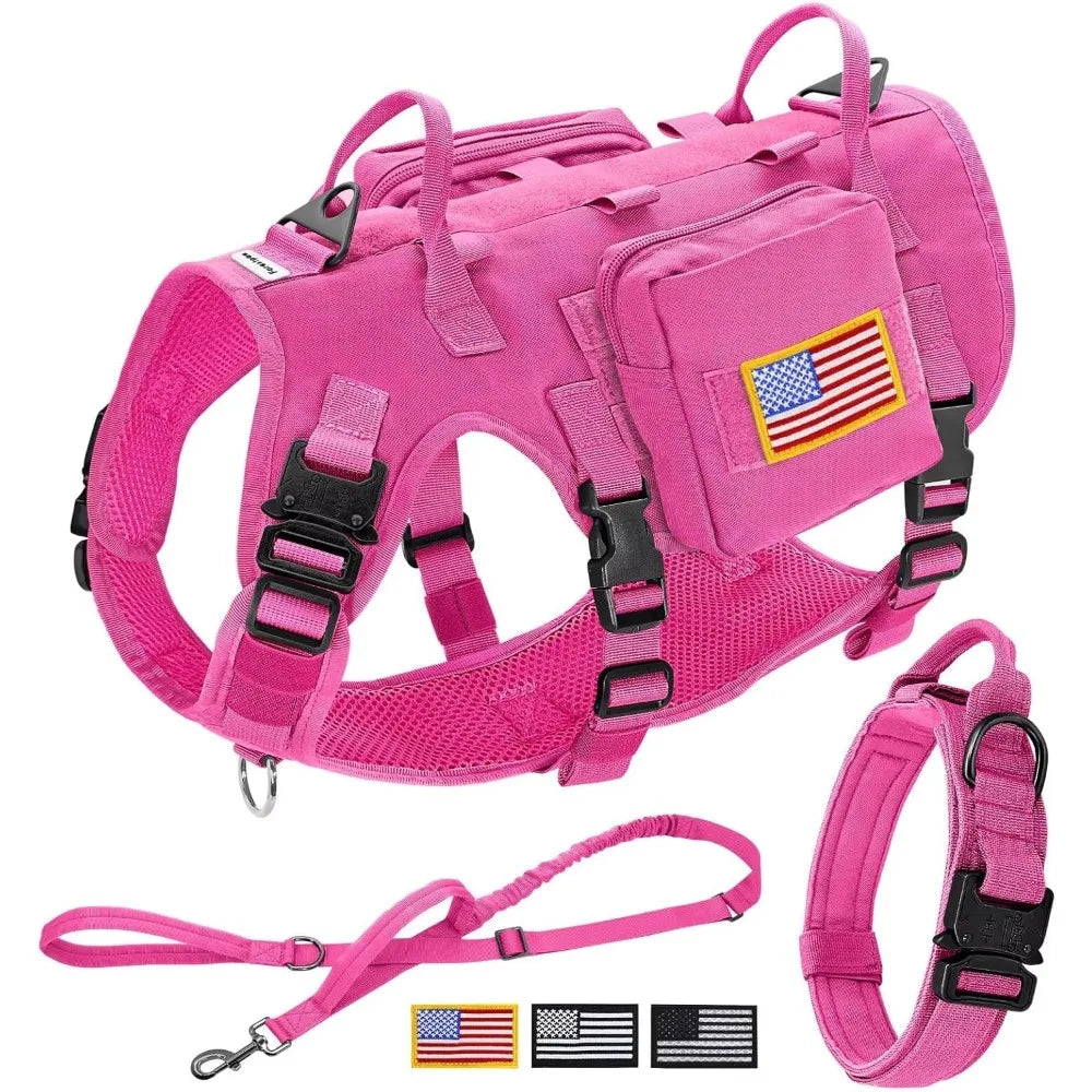 HarPink Tactical Dogness for Large Dogs, Dog Collar with Bungee Leash