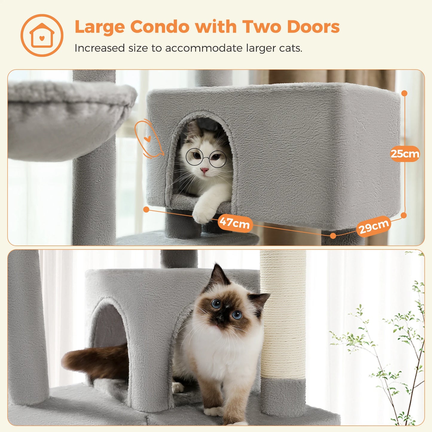 Luxury Cat Tree Multi-Level Tower with Cat Condo Cozy Perches Pet Play House Scratching Post Stable Cat Tower with Hanging Ball