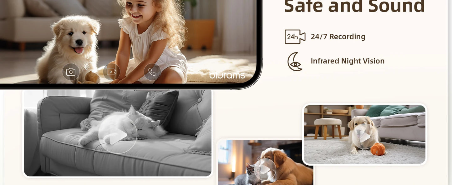 Blurams 2.4&5G WiFi Indoor Camera, 2K, 360° PTZ Pet Dog IP CCTV Camera with Phone App, 2-Way Talk, Night Vision, for Home Securi