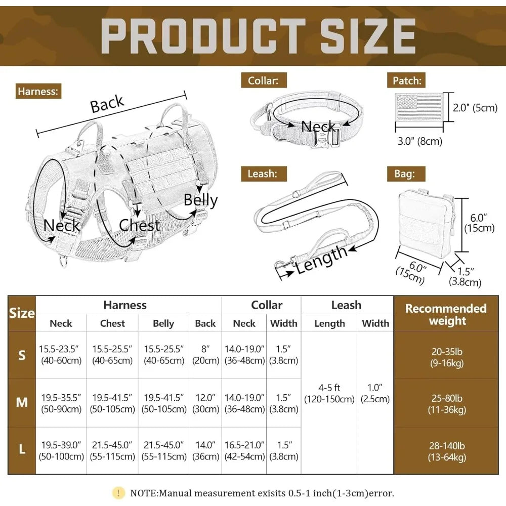 HarPink Tactical Dogness for Large Dogs, Dog Collar with Bungee Leash