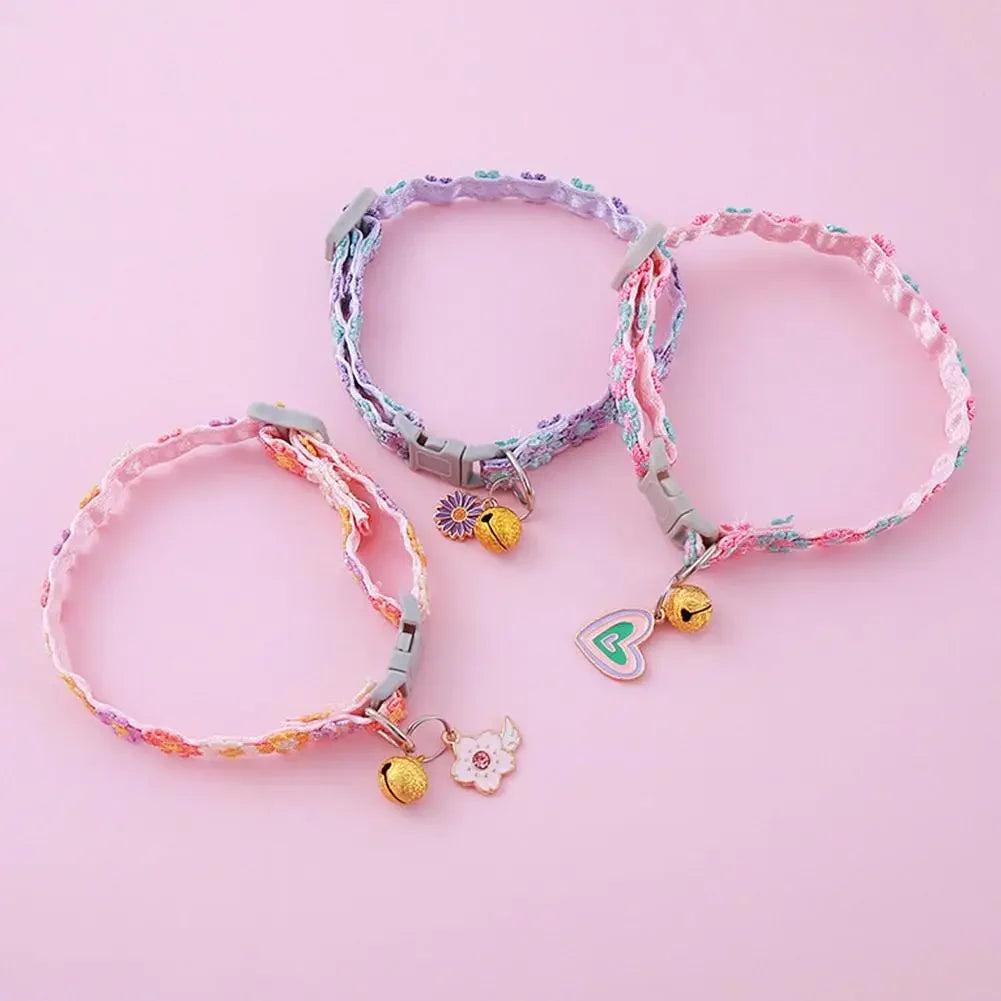Pet Collar Adjustable Colorful Lace Flower Cat Collar Puppy Accessory Necklace Pet Collar Kitten Cute Dog Bell Cat Product A2U9