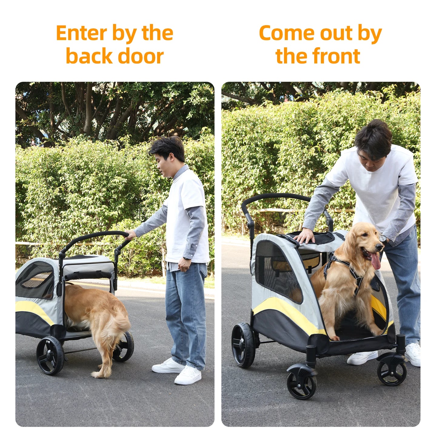 Portable Dog Stroller 4 Wheels for Large Dogs Foldable Pet Cat Travel Carriage Stroller Breathable Carrier for Outside Play
