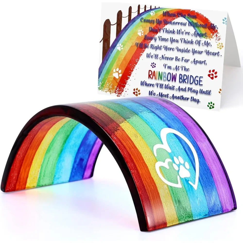 Rainbow Bridge Fused Glass 3D Colorful Bridge with Sympathy Card Memorial Gift for Dog Cat Guinea Pig Lover Pet Lost