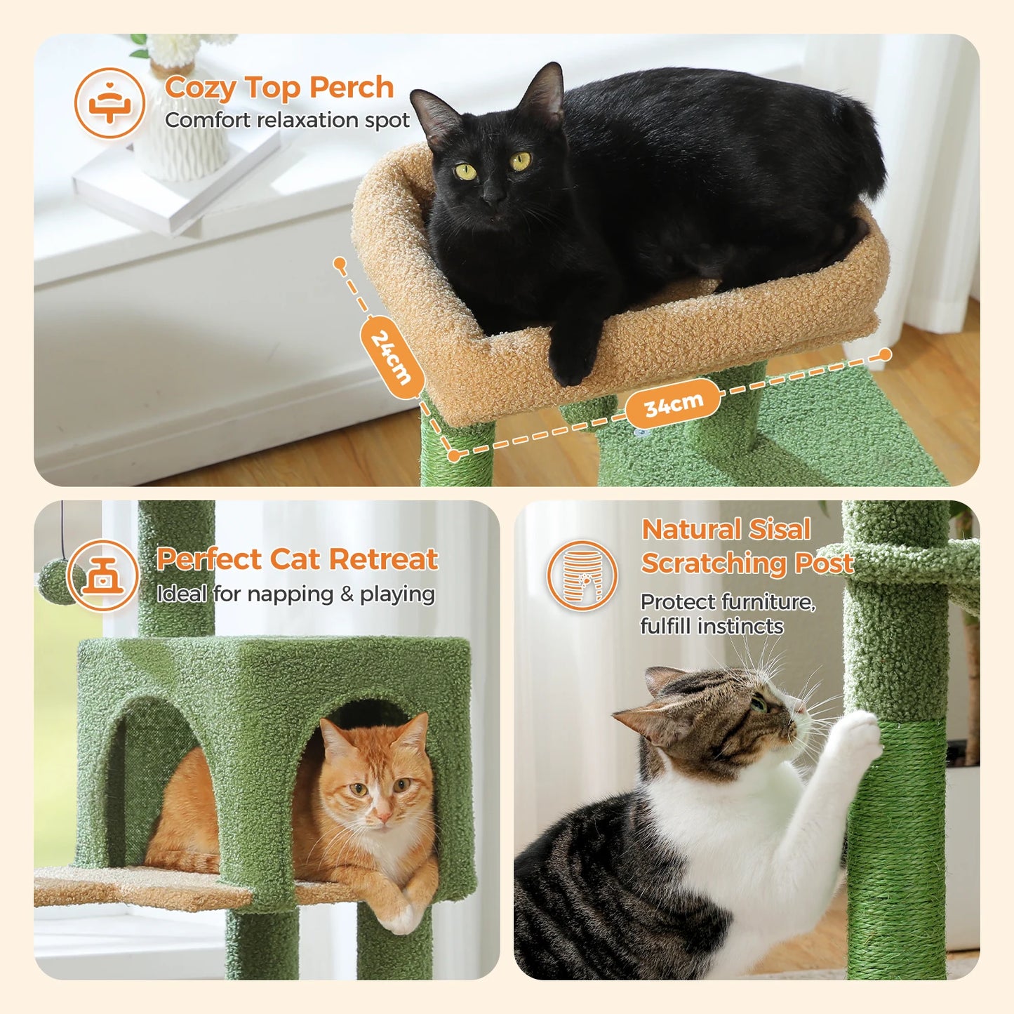 Multi-Level Cat Tree with Sisal Scratching Posts Cozy Condo Big Hammock Plush Cat Tower for Indoor Kitten House Bed Cat Toys