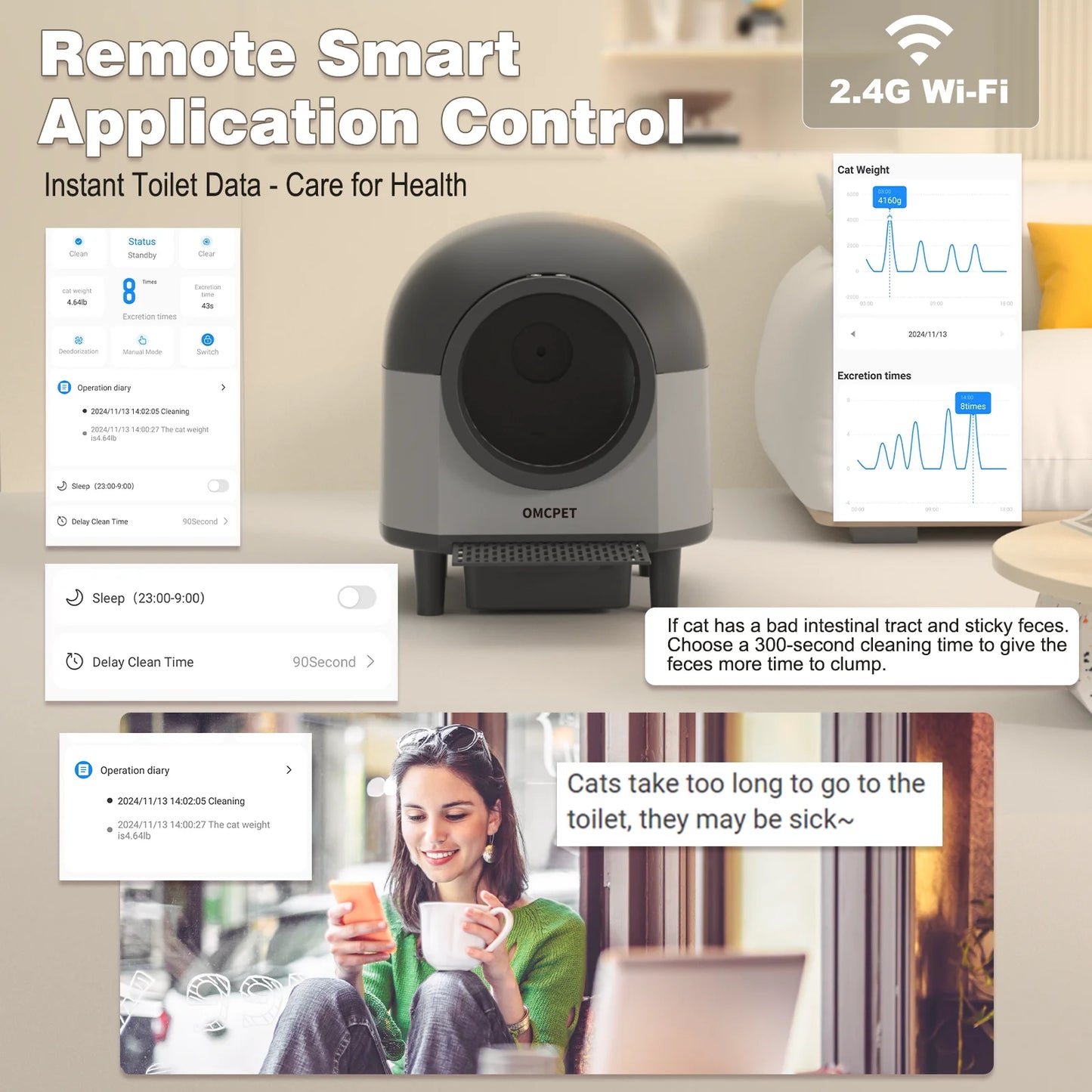 OMCPET Automatic Smart Cat Litter Box Self Cleaning Sandbox Support APP Remote Control Pet Toilet Litter Pet Closed Tray Toilet