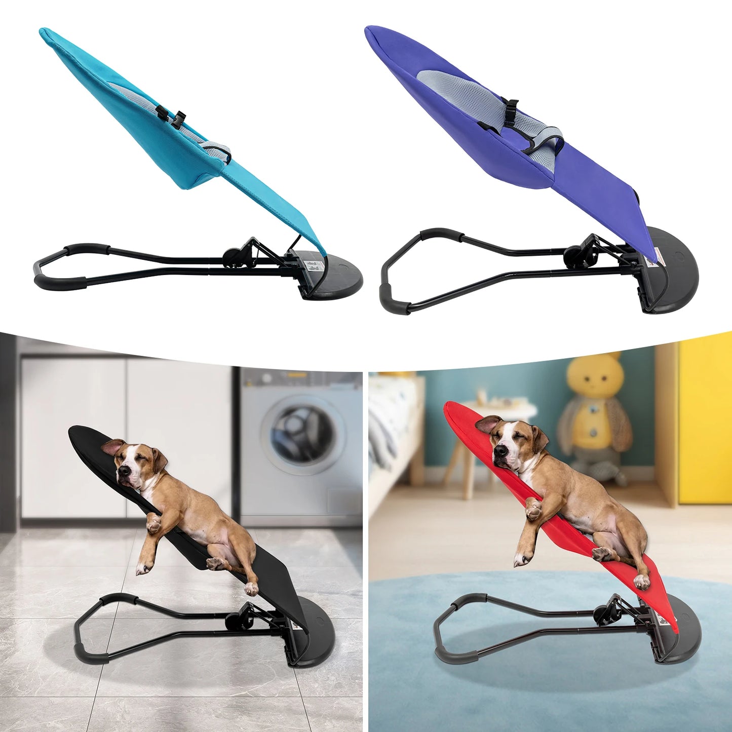 Pet Rocking Chair, Stainless Steel Bracket, Height Adjustable,  Foldable, Portable Puppy Rocker Bed with Anti-slip Pads for Home