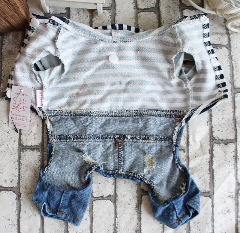 Pet Denim Jumpsuit Dog Jeans Hoodies Cool Blue Coat Medium Small Dogs Classic Jacket Puppy Blue Vintage Washed Vests