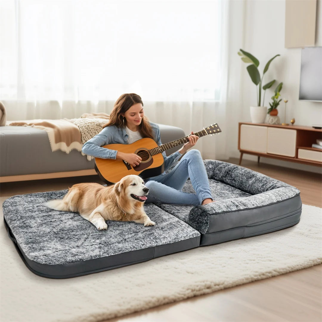 Long Human-Size Giant Dog Bed Foldable Calming Orthopedic
