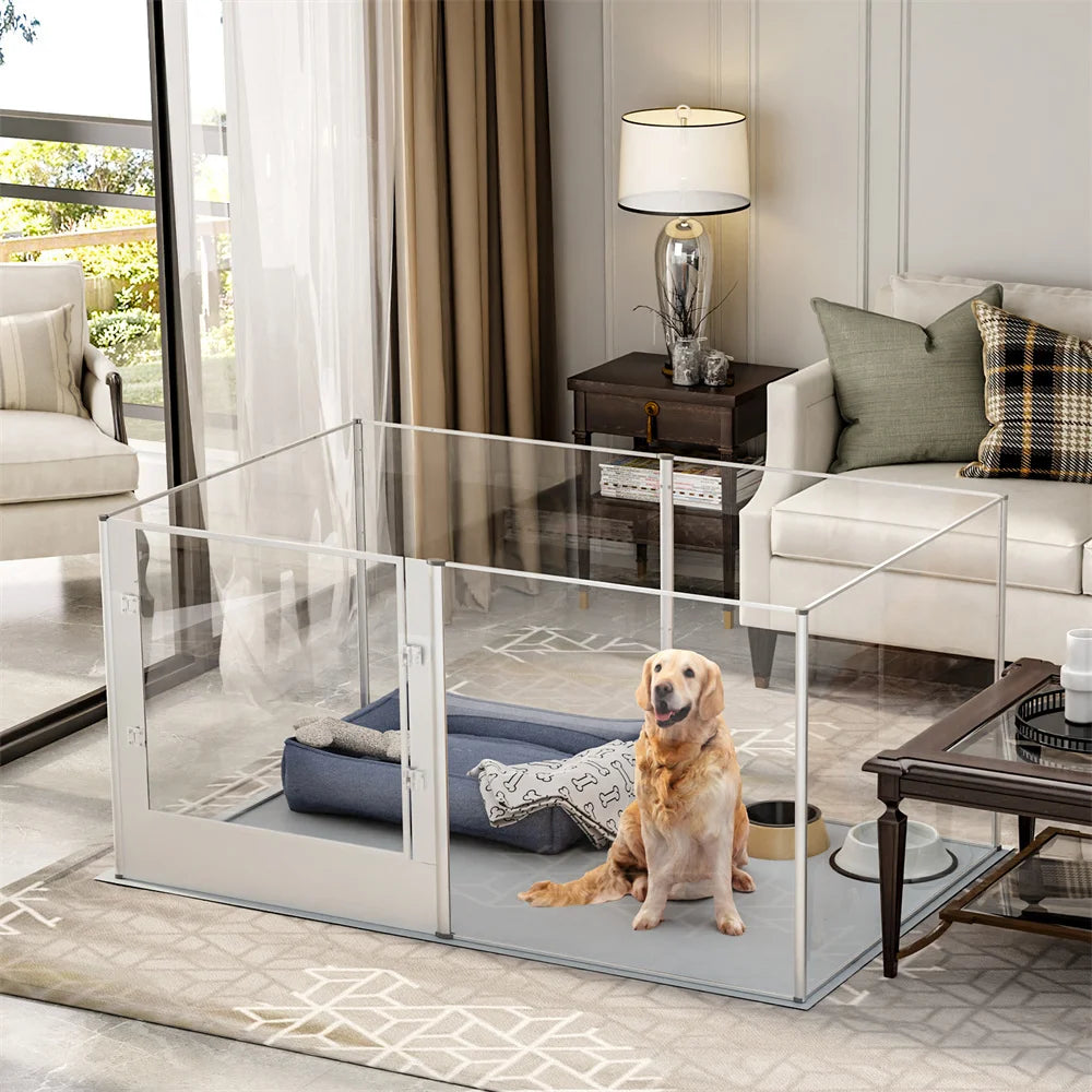 1Pc Large Acrylic Dog Playpen Cage Whelping Pen Box Indoor Enclosure Pet Clear Fence Puppy Playpen with Waterproof Fertility Pad