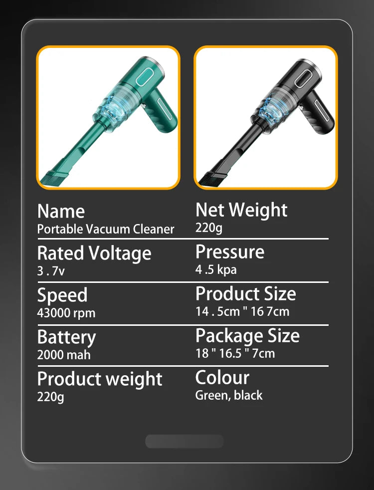 ABS Car Vacuum Cleaner Portable Powerful Wireless Vacuum Cleaner Home Carpet Cleaner Home Appliance Mini Cleaning Machine