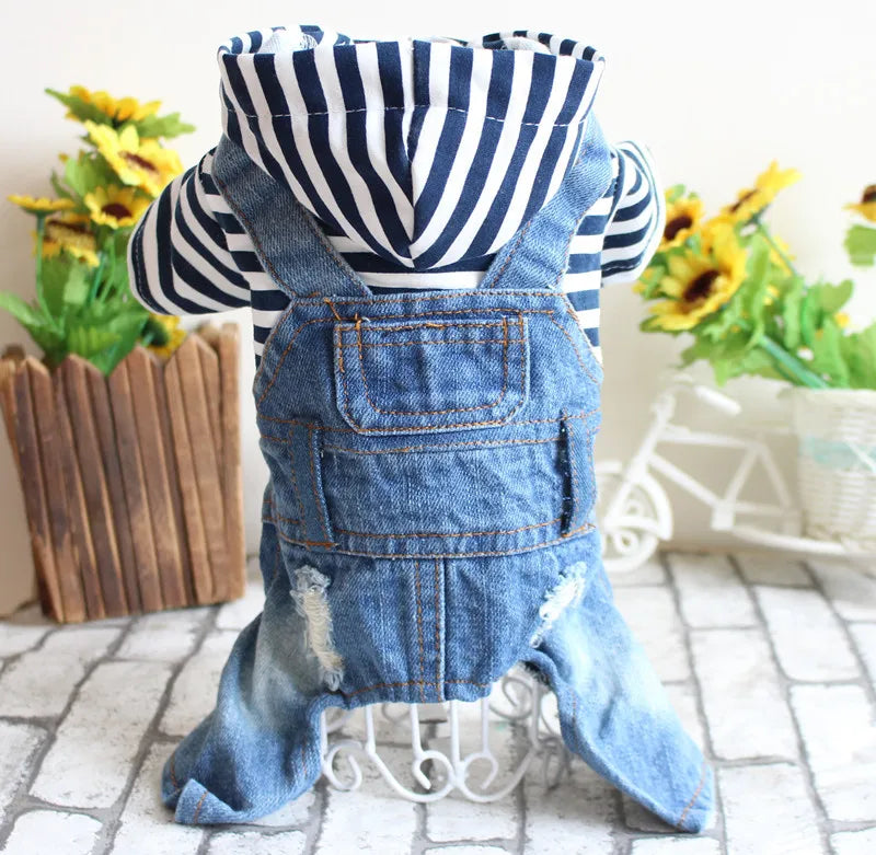 Pet Denim Jumpsuit Dog Jeans Hoodies Cool Blue Coat Medium Small Dogs Classic Jacket Puppy Blue Vintage Washed Vests