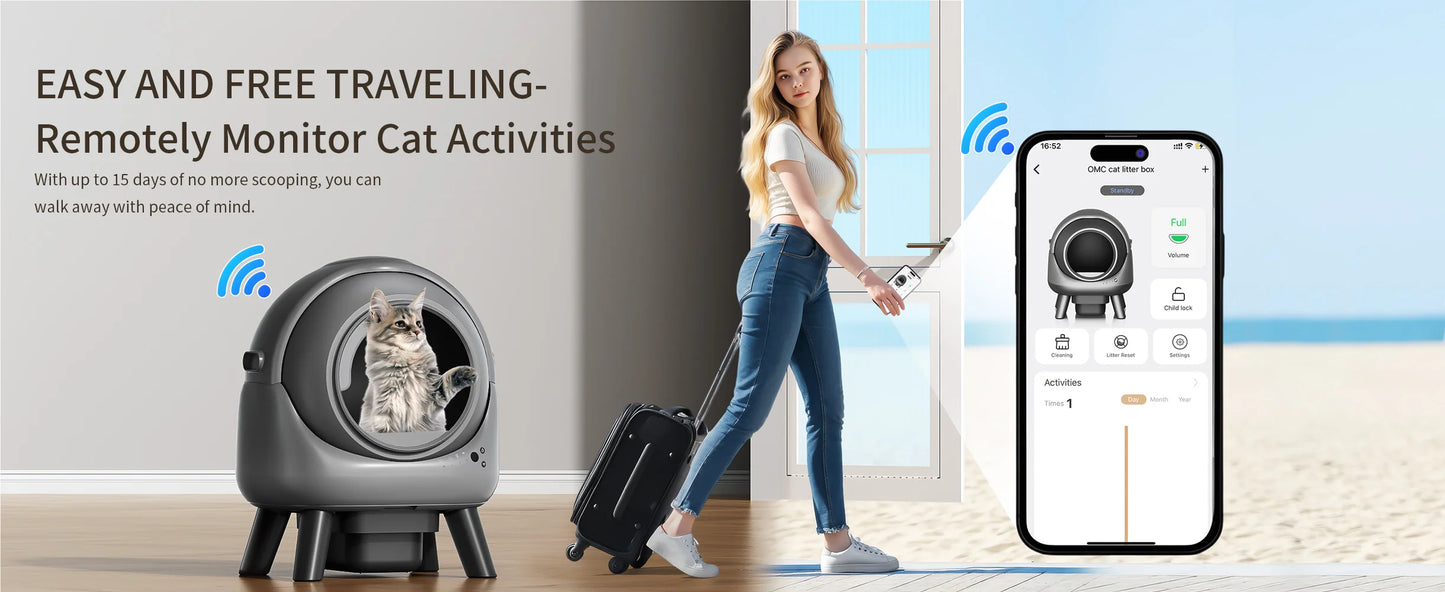 Self Cleaning Litter Box Automatic for Multiple Cats,Robot with APP Control,Dual Safety Protection Odor-Free Waste Disposal Grey