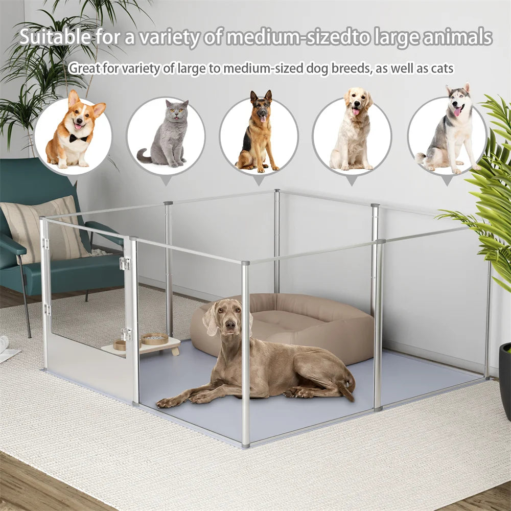 1Pc Large Acrylic Dog Playpen Cage Whelping Pen Box Indoor Enclosure Pet Clear Fence Puppy Playpen with Waterproof Fertility Pad
