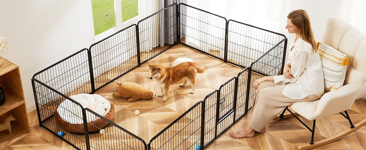 JHK 8 Panel Dog Playpen Indoor Pet Fence Exercise for Yard Gate Heavy Duty Crates with Doors Metal Dog Pen for Camping Outdoor