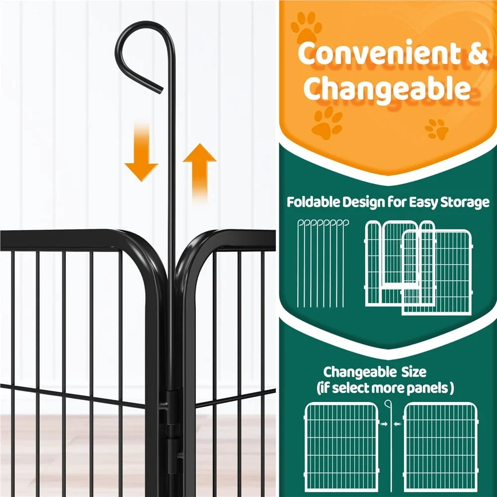 Heavy Duty Metal Pet Playpen Dog Cat Barrier Indoor Outdoor Exercise Fence with Gate 8 Panels and Anchors Included