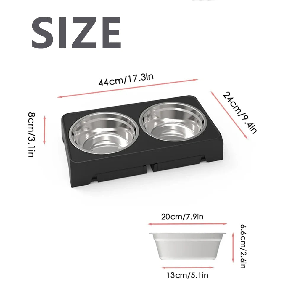 Adjustable Elevated Pet Dish Bowl Black Raised Stand with Double Stainless Steel Food Water Bowls for Small Medium Large Dog Cat