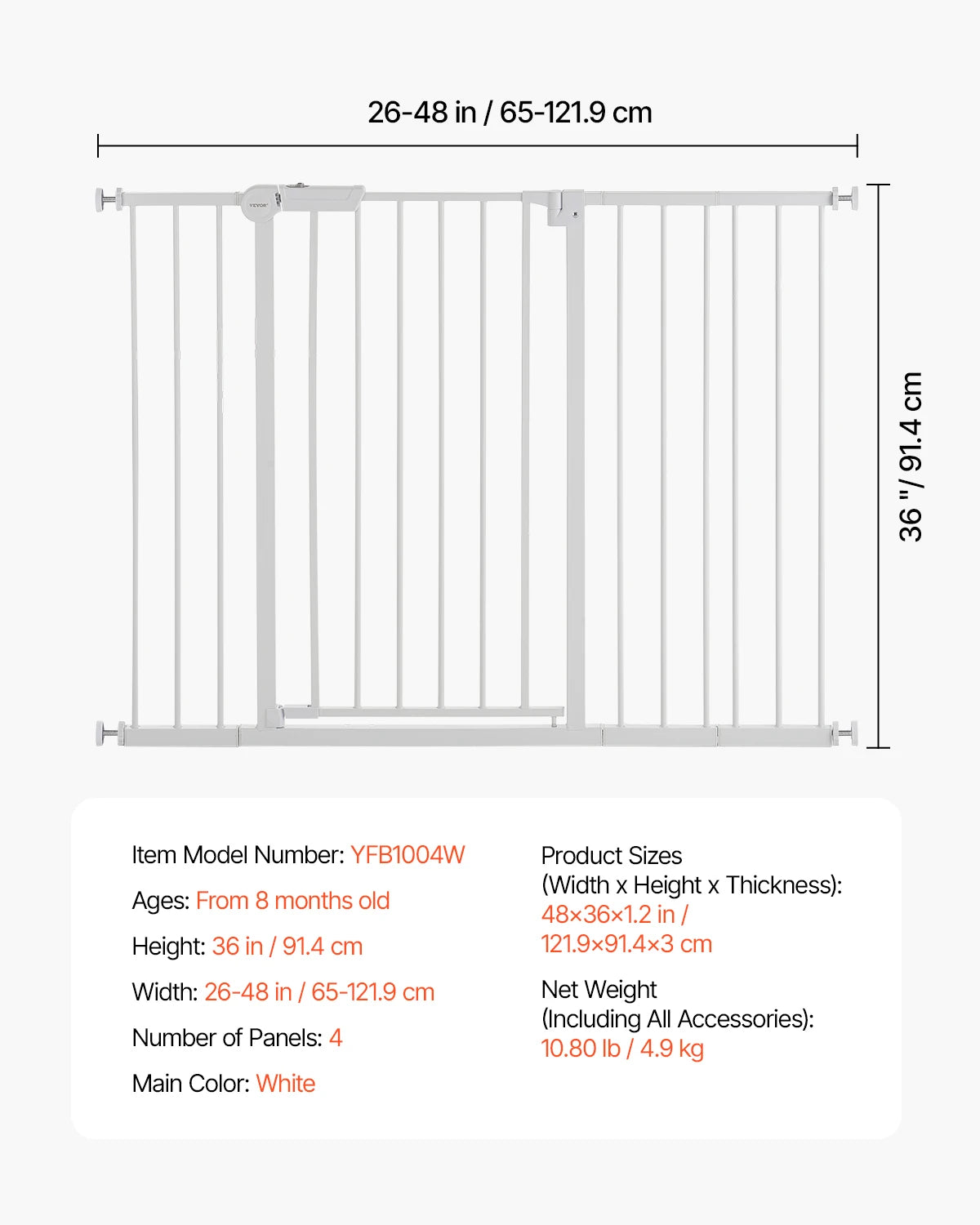 VEVOR Baby Gate 28/30/36 Inches High Dog Gate Pet Security Pressure Mount