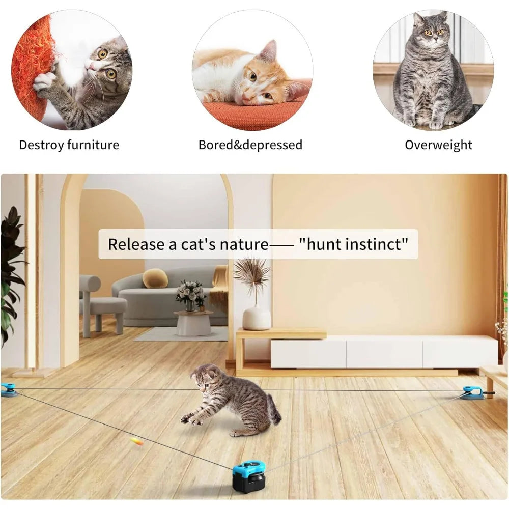AsFrost Upgraded Interactive Cat Toy for Indoor Cats, Auto/Manual Control DIY Cat Feather Mouse Toy Treadmill for Bored Kitten P