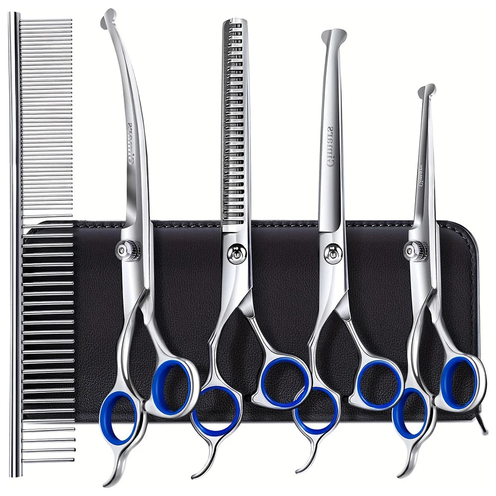 Professional 7 Inch 4CR Stainless Steel Pet Hair Shears 7Pcs/set Scissors Set for Pet Dog Grooming