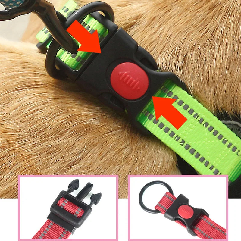 Reflective Dog Collar Night Safety Honeycomb Net Breathable Collars Anti Choke Padded Breathable Nylon Pet Collar Adjustable