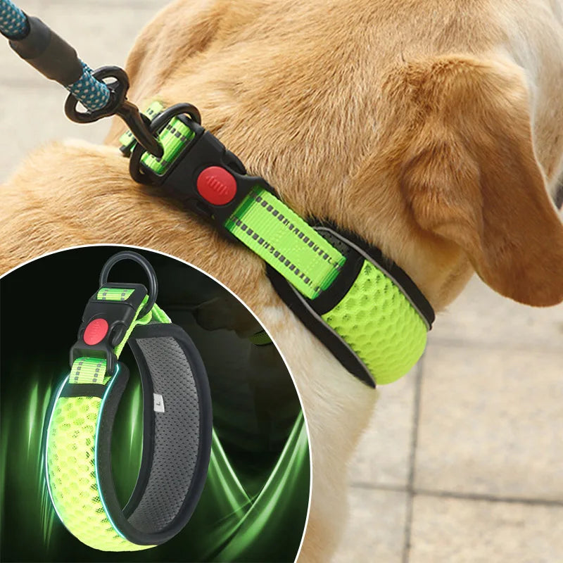 Reflective Dog Collar Night Safety Honeycomb Net Breathable Collars Anti Choke Padded Breathable Nylon Pet Collar Adjustable