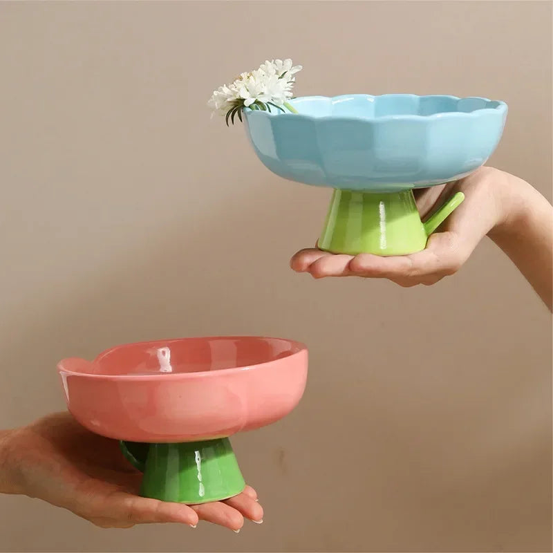 Cat Raised Ceramic Bowl Cute Flower Shaped Puppy Dogs Food Water Feeders Elevated Pet Drinking Eating Supplies