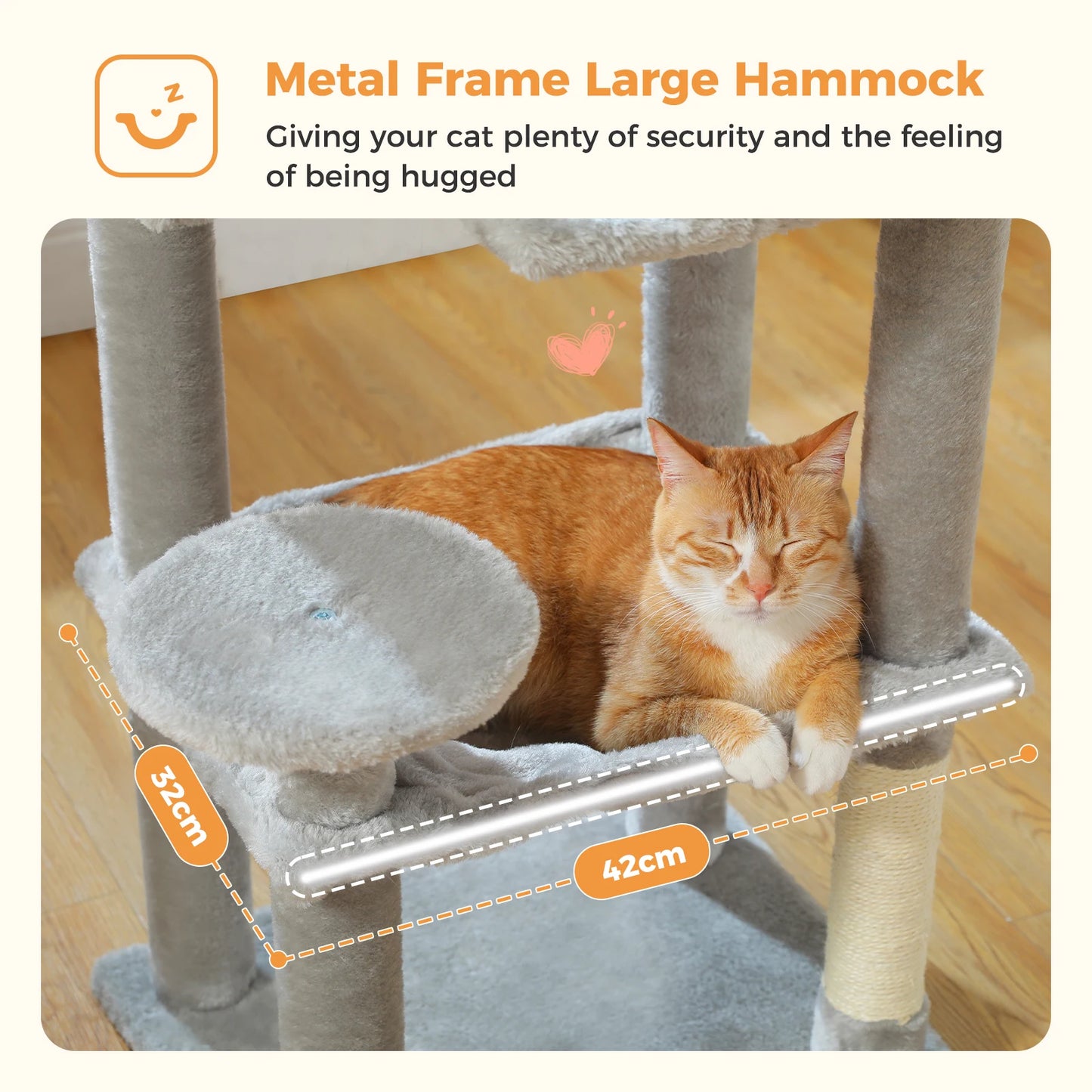 Multi-Level Cat Tree with Sisal Scratching Posts Cozy Condo Big Hammock Plush Cat Tower for Indoor Kitten House Bed Cat Toys
